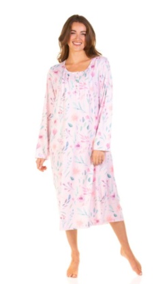 La Marquise Watercolors Cotton Rich Long Sleeve Nightdress